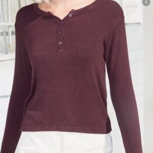 Brandy Melville Maroon Long Sleeve Top - Red Henley Style with Buttons